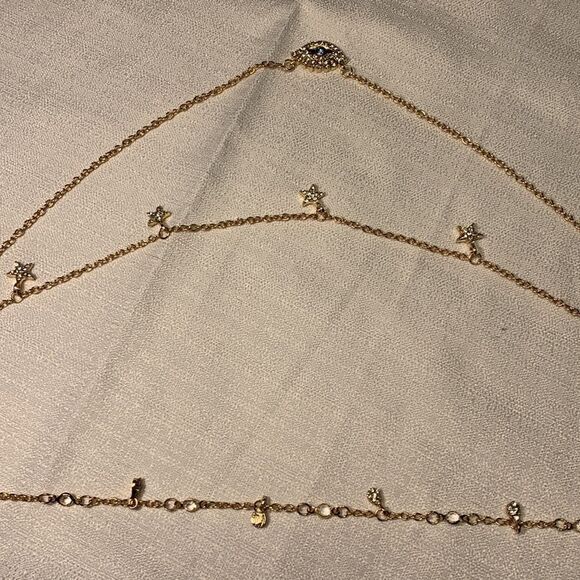 BoHo layered Crystal pendant goldtone choker - Picture 6 of 8